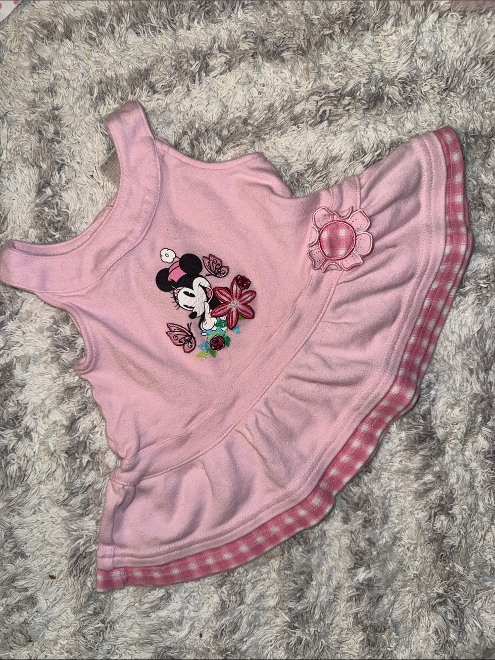 3-6m vintage Disney Pink Minnie Mouse Tank Dress - Floral Appliqué